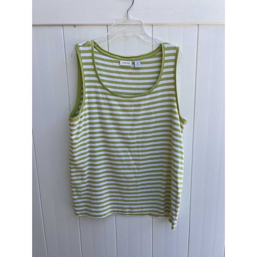 Chicos Size 3 Green Tank Top Women Sleeveless Ribbed Sz XL